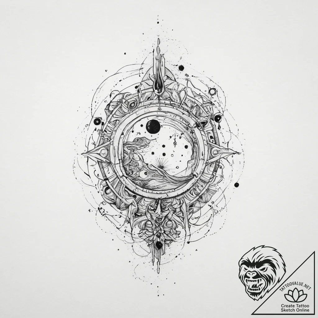 Tattoo sketch cosmic narrative, tattoo line a... - tattoo sketch (№1757110640_0, 05.09.2025 22:17) — tattoovalue.net