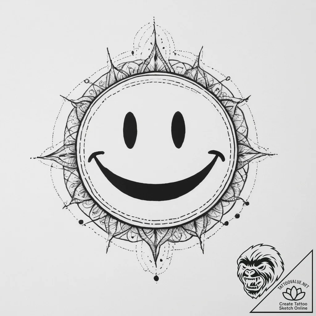 Tattoo sketch rave smiley face, tattoo flash... - tattoo sketch (№1757111448_0, 05.09.2025 22:30) — tattoovalue.net