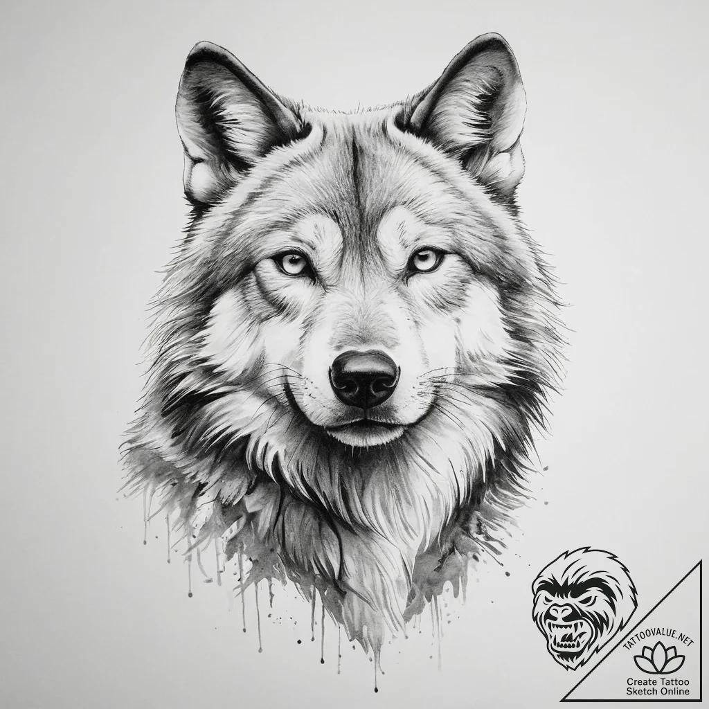 Tattoo sketch realistic портрет волка - tattoo sketch (№1757115073_0, 05.09.2025 23:31) — tattoovalue.net