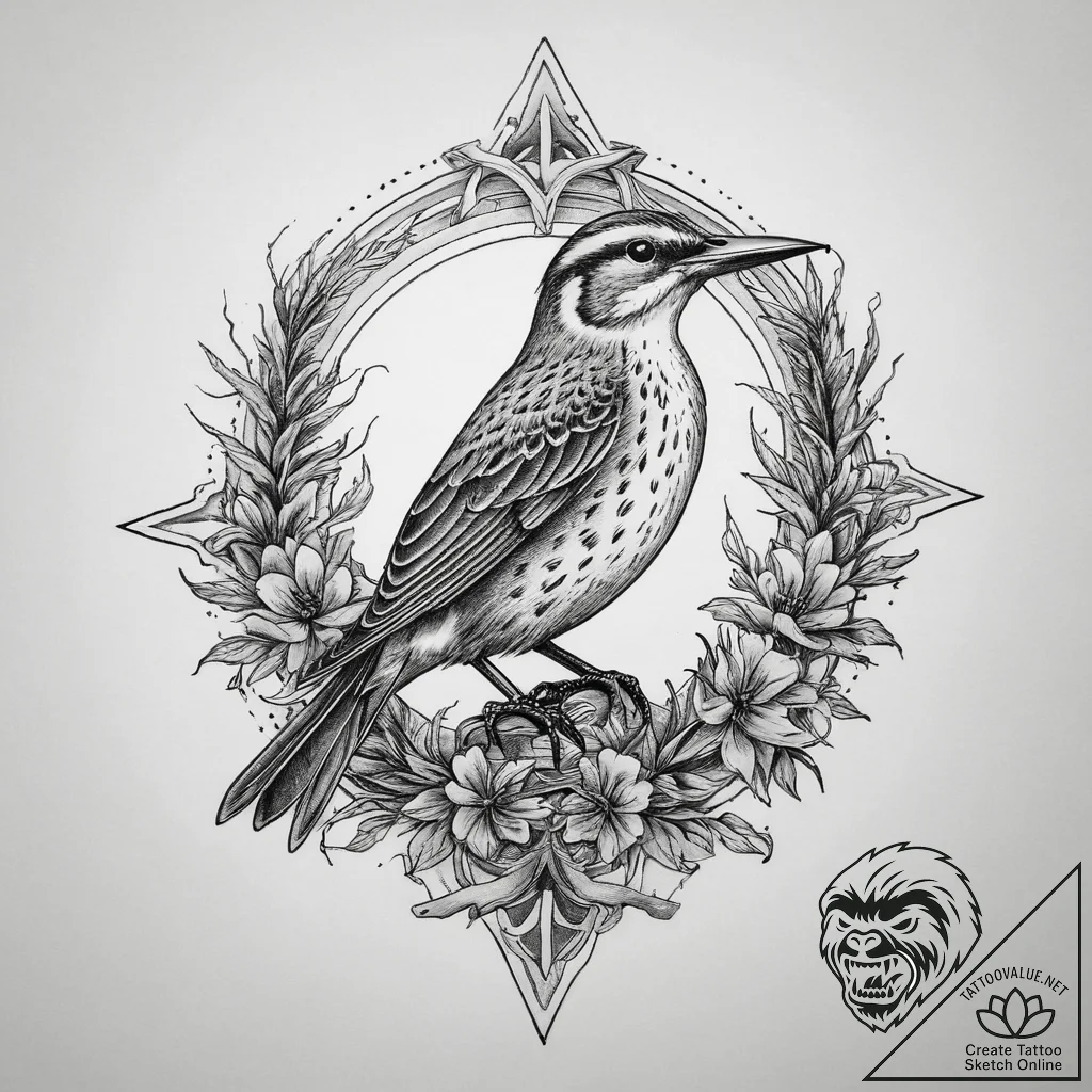Tattoo sketch meadowlark, tattoo drawing outl... - tattoo sketch (№1757115272_0, 05.09.2025 23:34) — tattoovalue.net