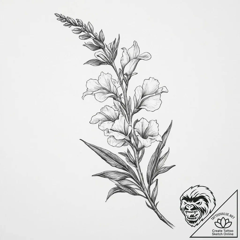 Tattoo sketch snapdragon flower - tattoo sketch (№1757118891_0, 06.09.2025 00:34) — tattoovalue.net
