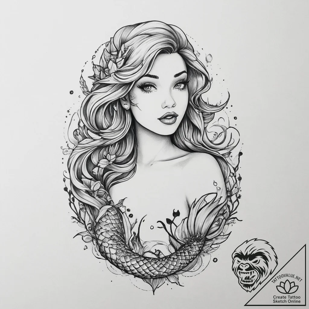 Tattoo sketch mermaid tattoo - tattoo sketch (№1757122103_0, 06.09.2025 01:28) — tattoovalue.net