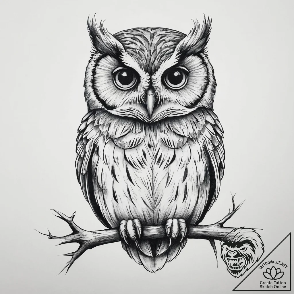 Tattoo sketch saw-whet owl, tattoo flash shee... - tattoo sketch (№1757122506_0, 06.09.2025 01:35) — tattoovalue.net