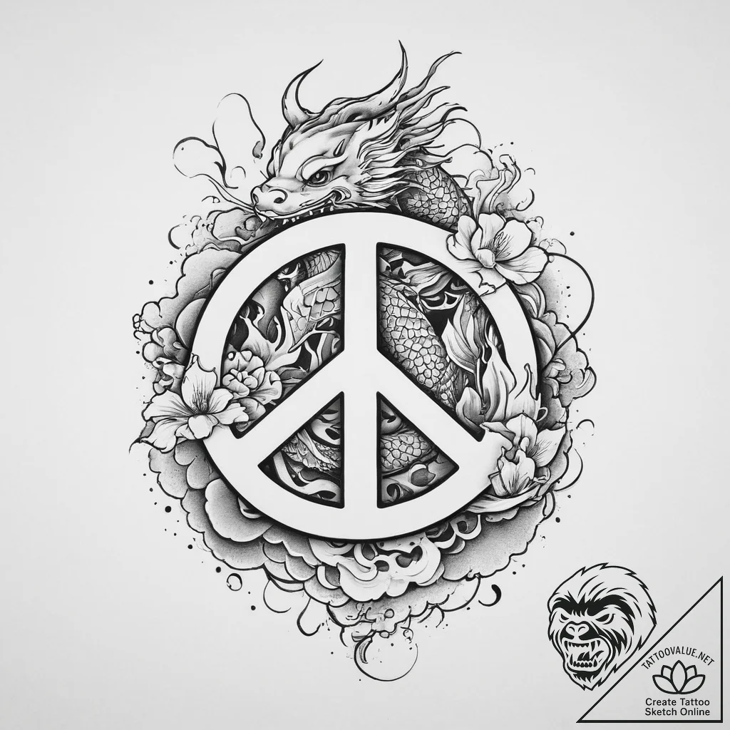 Tattoo sketch peace sign, concept art for tat... - tattoo sketch (№1757123314_0, 06.09.2025 01:48) — tattoovalue.net
