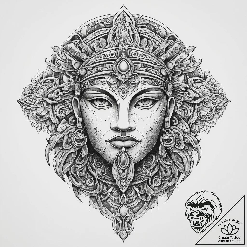 Tattoo sketch inca stonework with a god, ink... - tattoo sketch (№1757124122_0, 06.09.2025 02:02) — tattoovalue.net