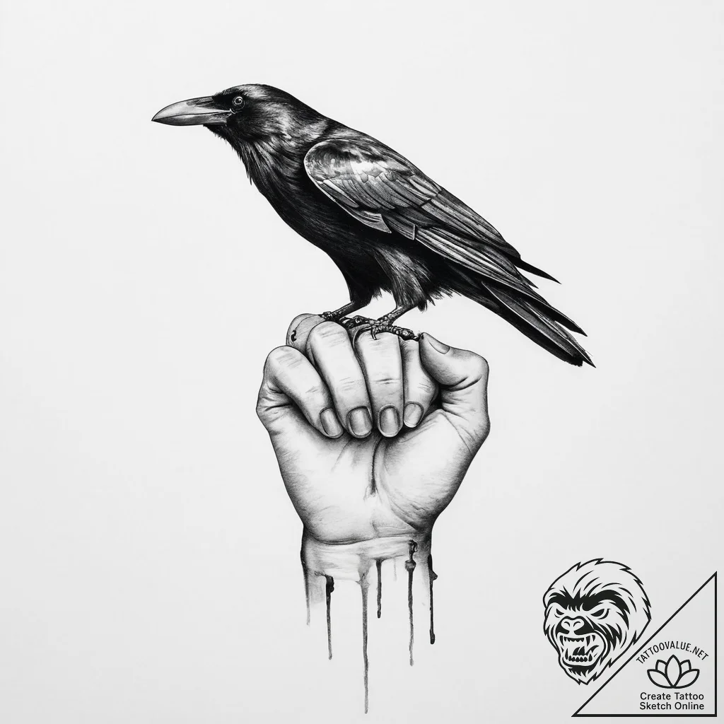 Tattoo sketch hands with a raven - tattoo sketch (№1757124517_0, 06.09.2025 02:08) — tattoovalue.net