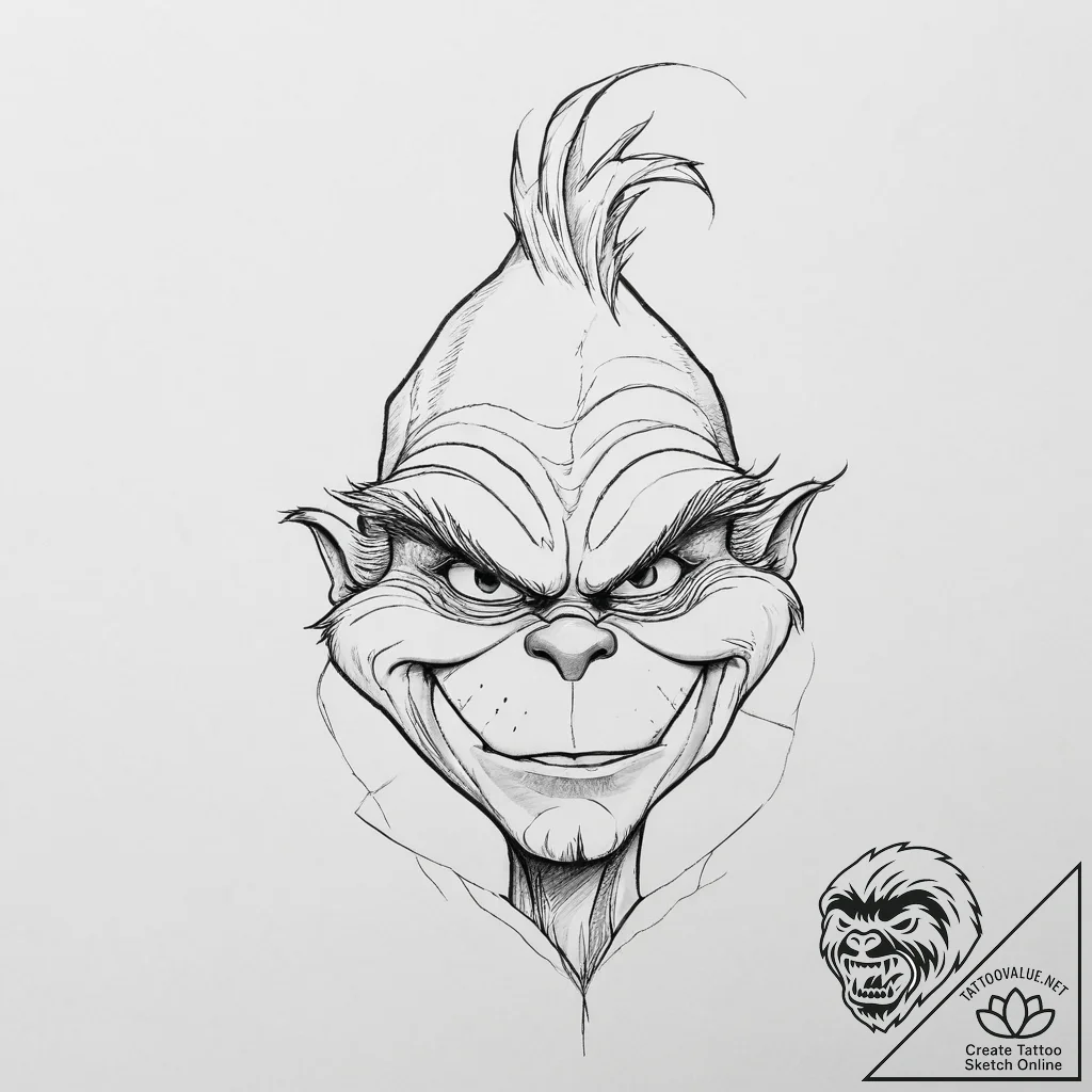 Tattoo sketch the grinch with a horn, tattoo... - tattoo sketch (№1757125907_0, 06.09.2025 02:31) — tattoovalue.net