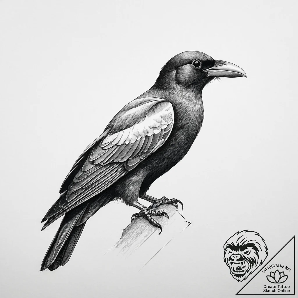 Tattoo sketch red-billed chough, concept art... - tattoo sketch (№1757126713_0, 06.09.2025 02:45) — tattoovalue.net