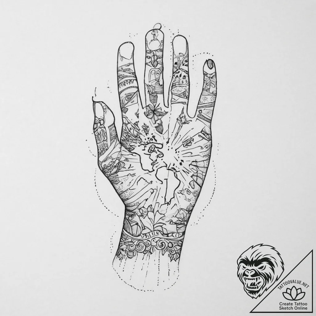 Tattoo sketch hands with a map, tattoo flash... - tattoo sketch (№1757127502_0, 06.09.2025 02:58) — tattoovalue.net