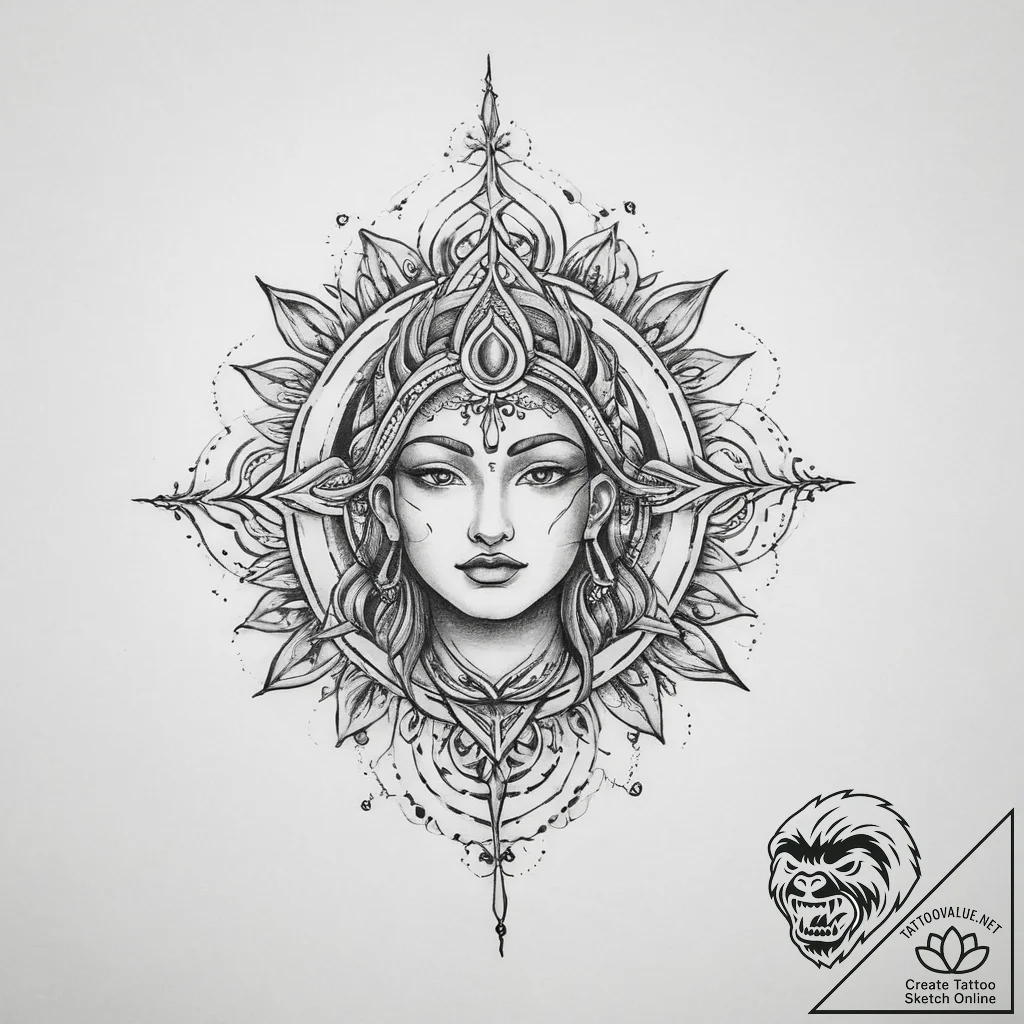 Tattoo sketch spiritual character - tattoo sketch (№1757128876_0, 06.09.2025 03:21) — tattoovalue.net