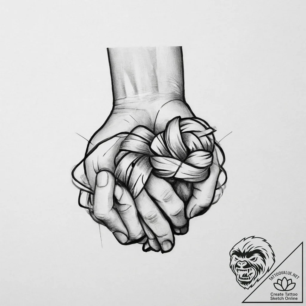 Tattoo sketch hands with a knot, artistic tat... - tattoo sketch (№1757129270_0, 06.09.2025 03:27) — tattoovalue.net
