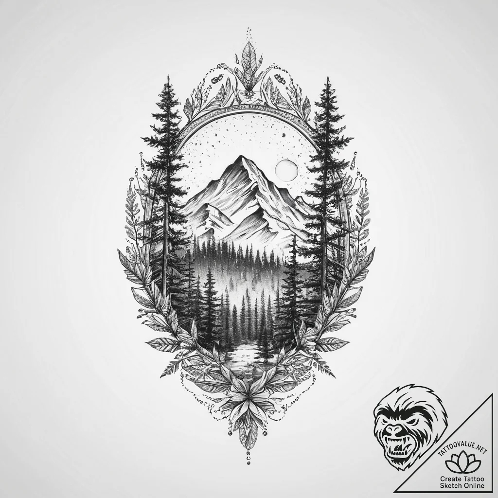 Tattoo sketch forest, ink illustration for ta... - tattoo sketch (№1757134968_0, 06.09.2025 05:02) — tattoovalue.net