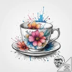 Tattoo sketch teacup with a flower, artistic… – tattoo sketch (№1757139282_0, 06.09.2025 06:14) — tattoovalue.net