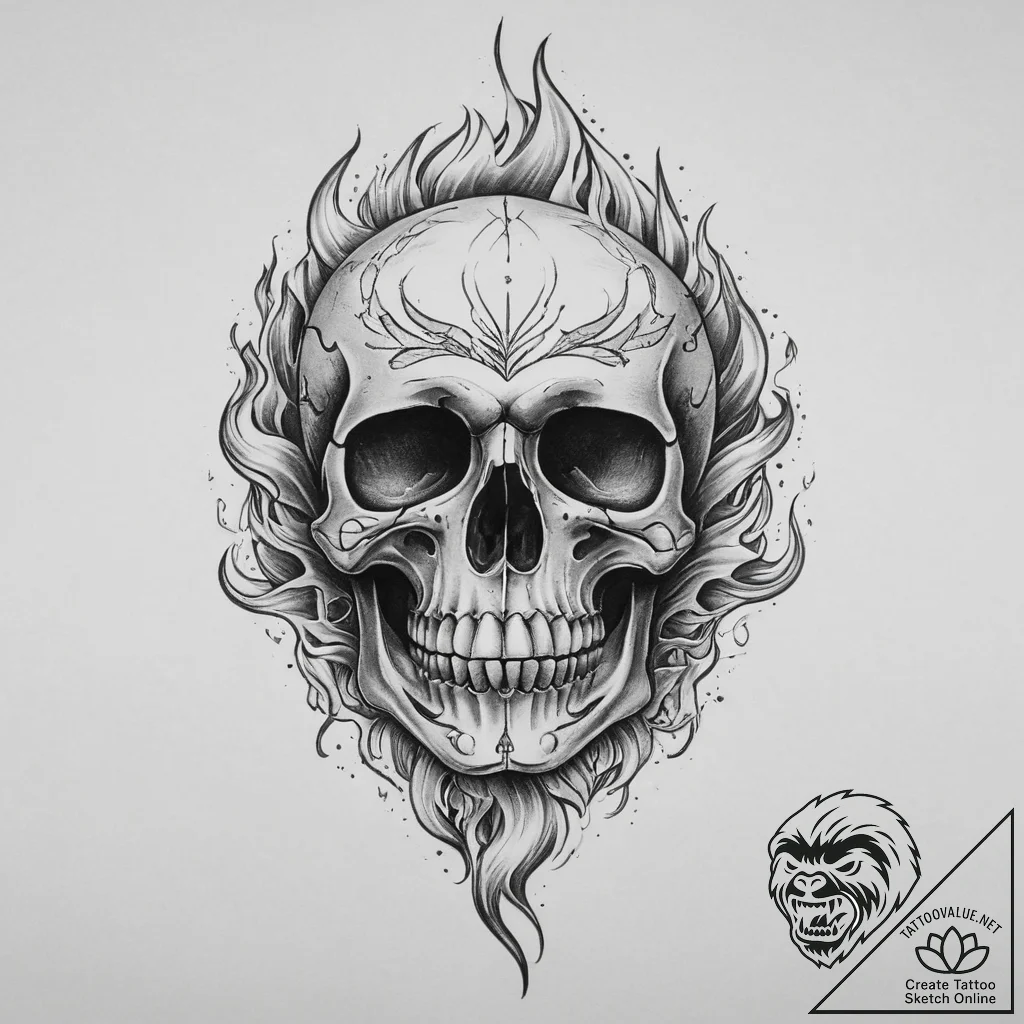 Tattoo sketch узор в виде черепа с огнем, art... - tattoo sketch (№1757140068_0, 06.09.2025 06:27) — tattoovalue.net