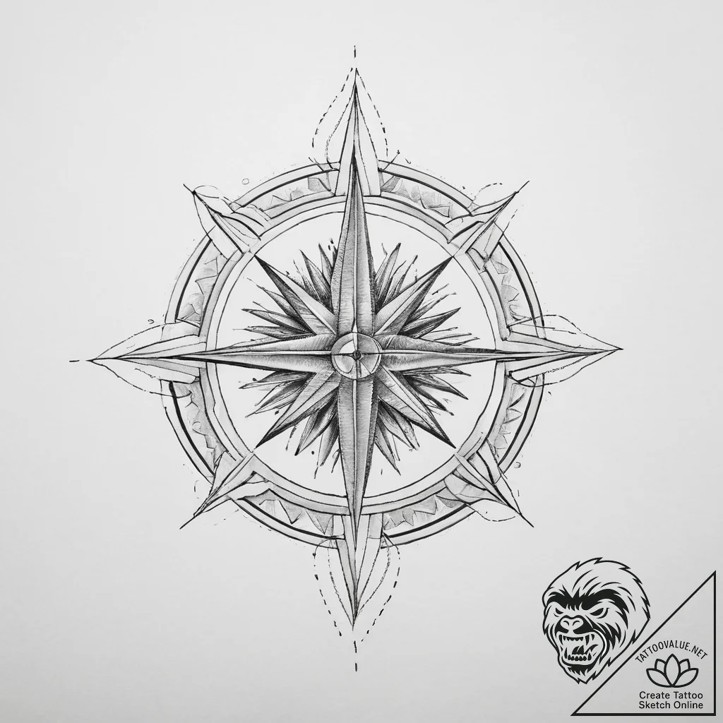 Tattoo sketch узор с розой ветров - tattoo sketch (№1757143210_0, 06.09.2025 07:20) — tattoovalue.net