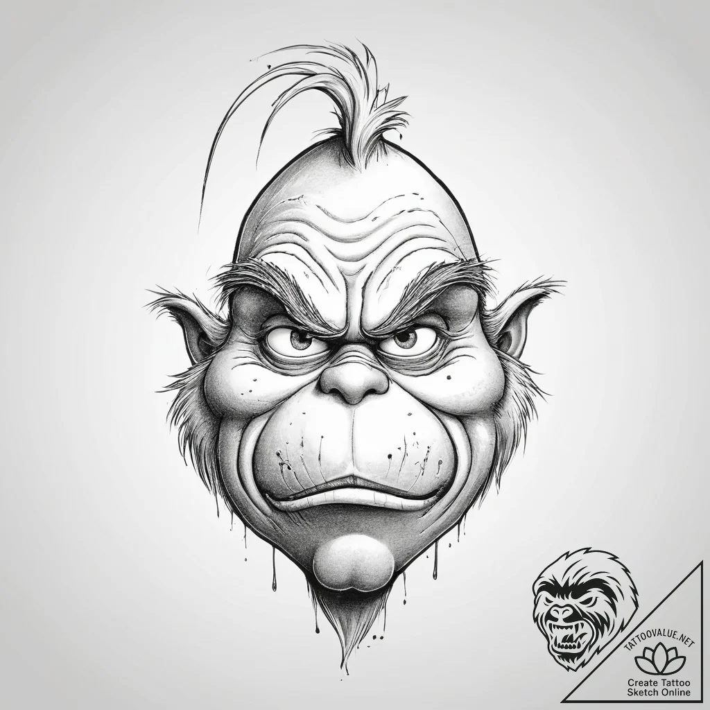 Tattoo sketch the grinch with a tear, tattoo... - tattoo sketch (№1757143797_0, 06.09.2025 07:29) — tattoovalue.net