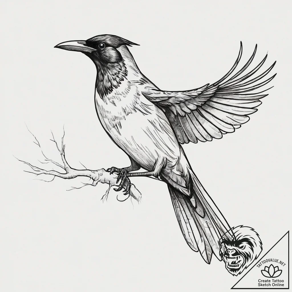 Tattoo sketch grackle, tattoo drawing outline... - tattoo sketch (№1757143992_0, 06.09.2025 07:33) — tattoovalue.net