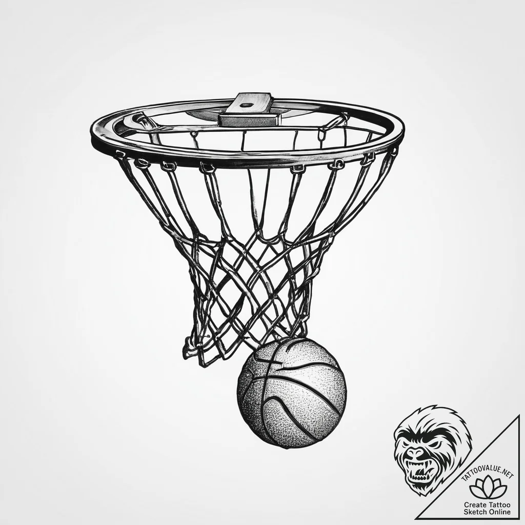 Tattoo sketch basketball basketball and hoop - tattoo sketch (№1757145371_0, 06.09.2025 07:56) — tattoovalue.net