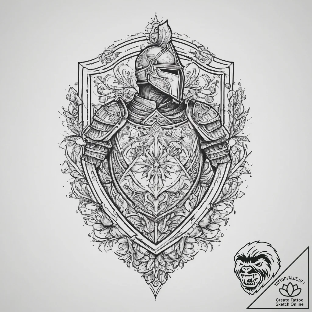 Tattoo sketch knight shield, concept art for... - tattoo sketch (№1757146752_0, 06.09.2025 08:19) — tattoovalue.net