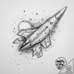 Tattoo sketch cosmic plane, ink illustration… – tattoo sketch (№1757149104_0, 06.09.2025 08:58) — tattoovalue.net