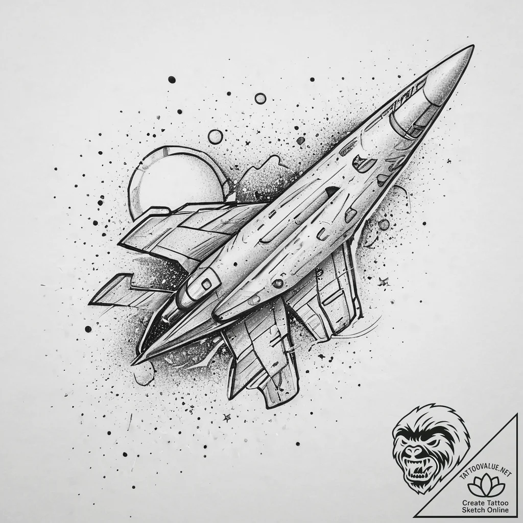 Tattoo sketch cosmic plane, ink illustration... - tattoo sketch (№1757149104_0, 06.09.2025 08:58) — tattoovalue.net