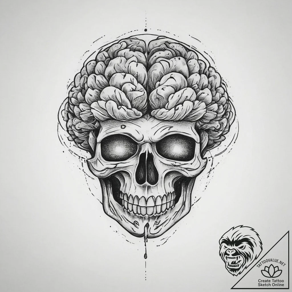Tattoo sketch brain, ink illustration for tat... - tattoo sketch (№1757149496_0, 06.09.2025 09:04) — tattoovalue.net