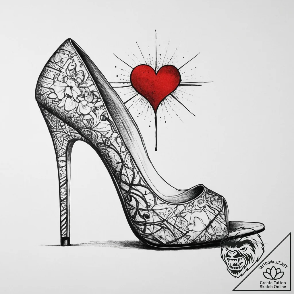 Tattoo sketch high heel with a heart, tattoo... - tattoo sketch (№1757149692_0, 06.09.2025 09:08) — tattoovalue.net