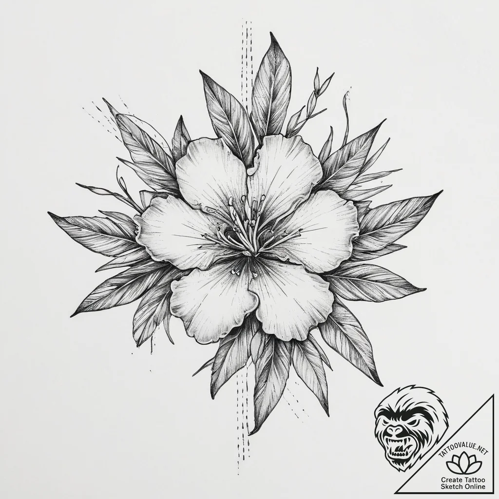 Tattoo sketch oleander flower, tattoo line ar... - tattoo sketch (№1757150282_0, 06.09.2025 09:18) — tattoovalue.net