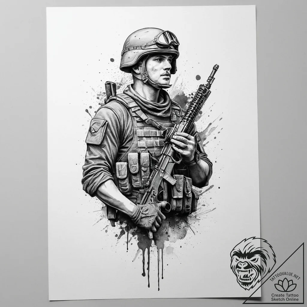 Tattoo sketch soldier with a key, tattoo flas... - tattoo sketch (№1757150869_0, 06.09.2025 09:27) — tattoovalue.net