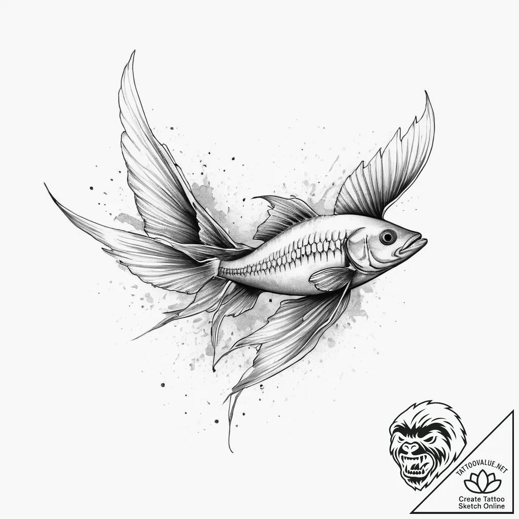 Tattoo sketch flying fish, tattoo sketch desi... - tattoo sketch (№1757152633_0, 06.09.2025 09:57) — tattoovalue.net