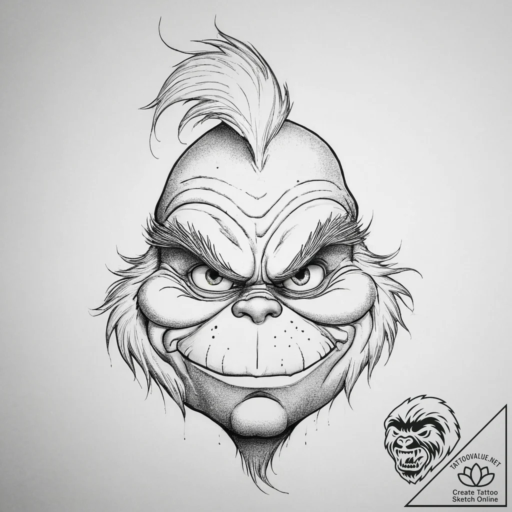 Tattoo sketch the grinch with a fur, tattoo d... - tattoo sketch (№1757153218_0, 06.09.2025 10:06) — tattoovalue.net