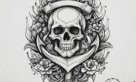Tattoo sketch anchor with a skull, tattoo dra... - tattoo sketch (№1757154588_0, 06.09.2025 10:29) — tattoovalue.net