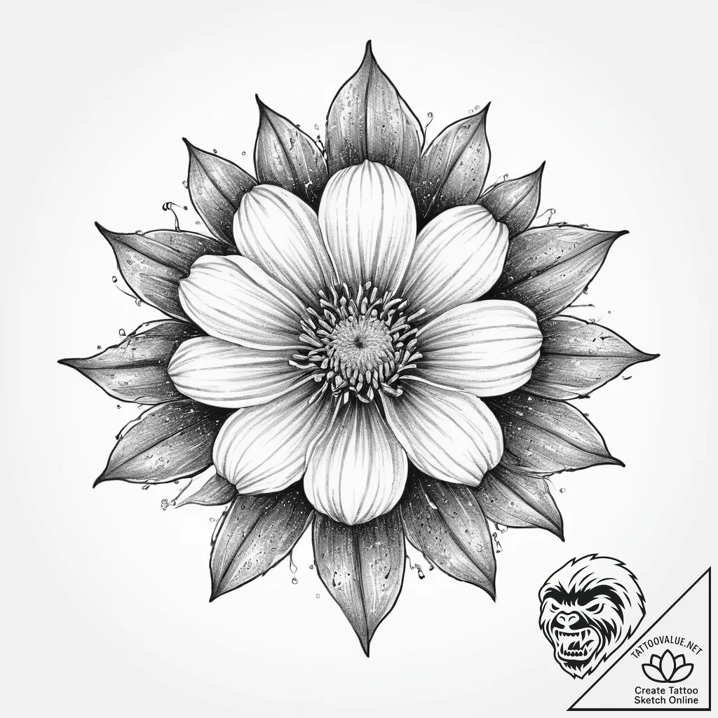 Tattoo sketch aster flower, ink illustration... - tattoo sketch (№1757154980_0, 06.09.2025 10:36) — tattoovalue.net
