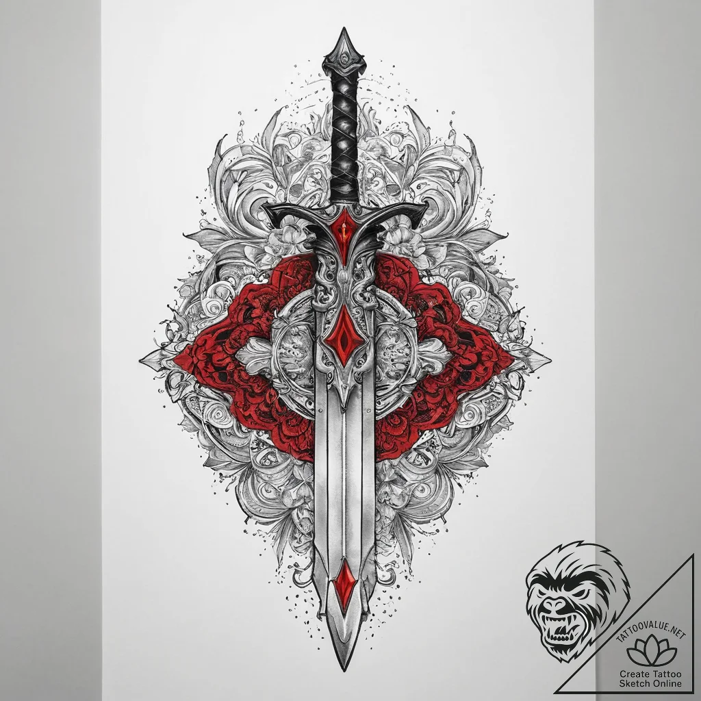 Tattoo sketch enchanted sword, ink illustrati... - tattoo sketch (№1757155370_0, 06.09.2025 10:42) — tattoovalue.net