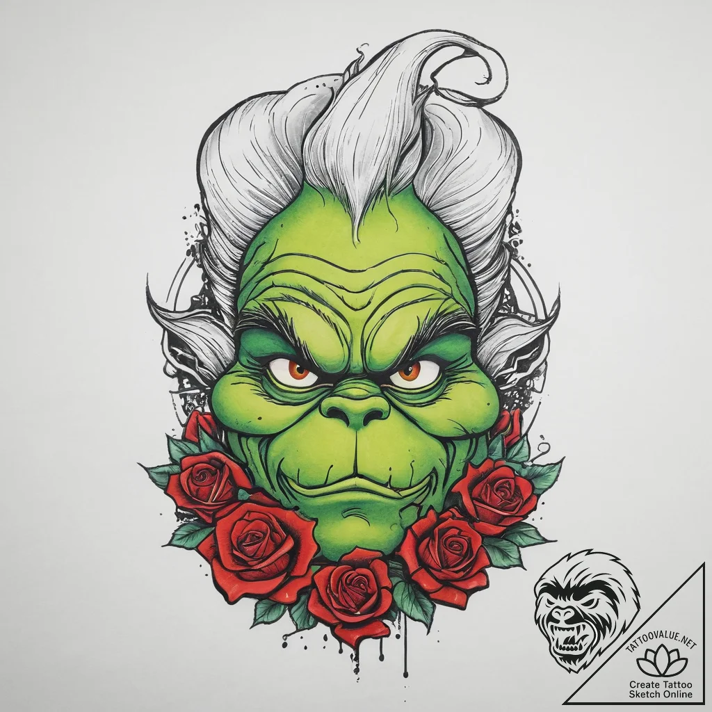 Tattoo sketch the grinch with a tail, concept... - tattoo sketch (№1757157913_0, 06.09.2025 11:25) — tattoovalue.net