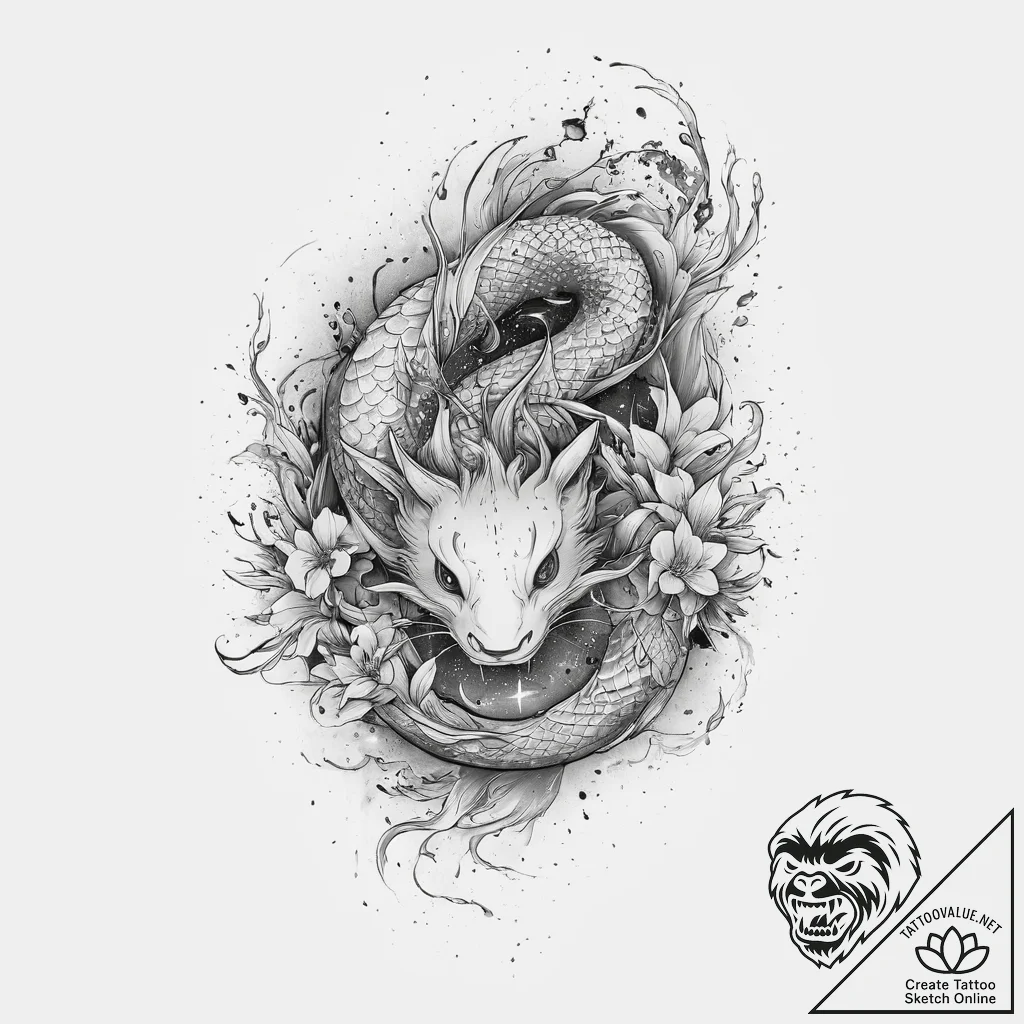 Tattoo sketch cosmic past, tattoo sketch desi... - tattoo sketch (№1757159478_0, 06.09.2025 11:51) — tattoovalue.net