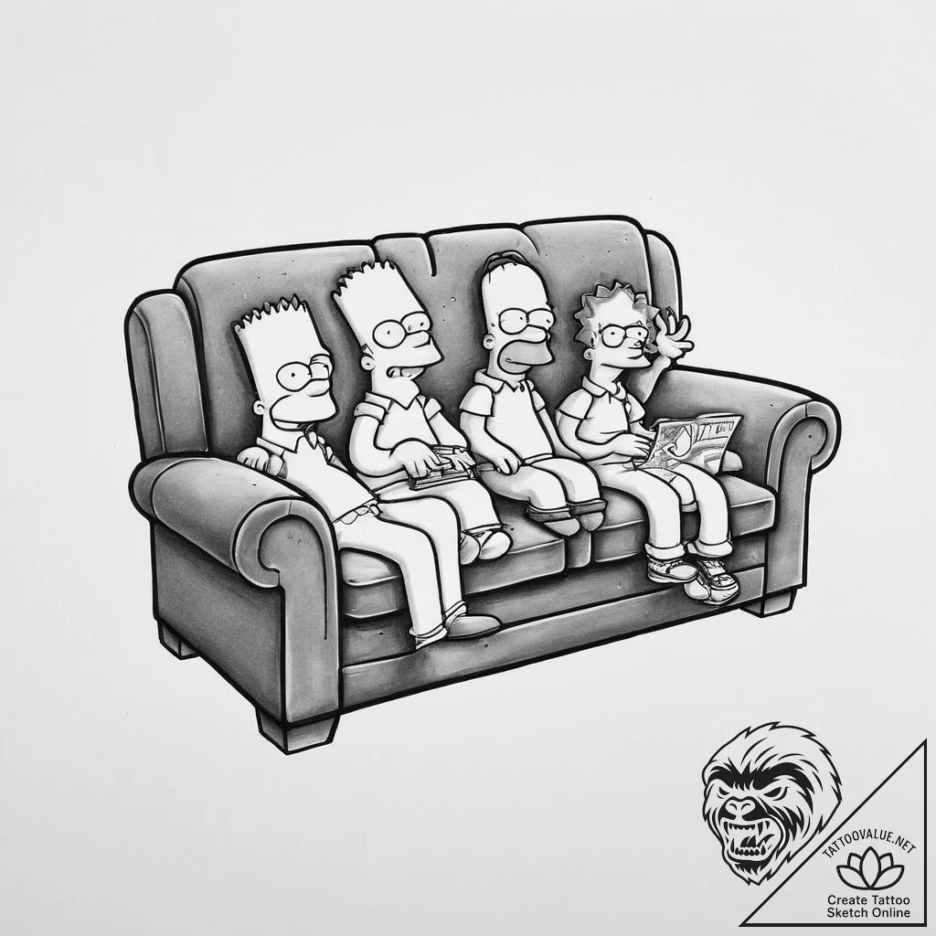 Tattoo sketch the simpsons couch gag, tattoo... - tattoo sketch (№1757160065_0, 06.09.2025 12:01) — tattoovalue.net