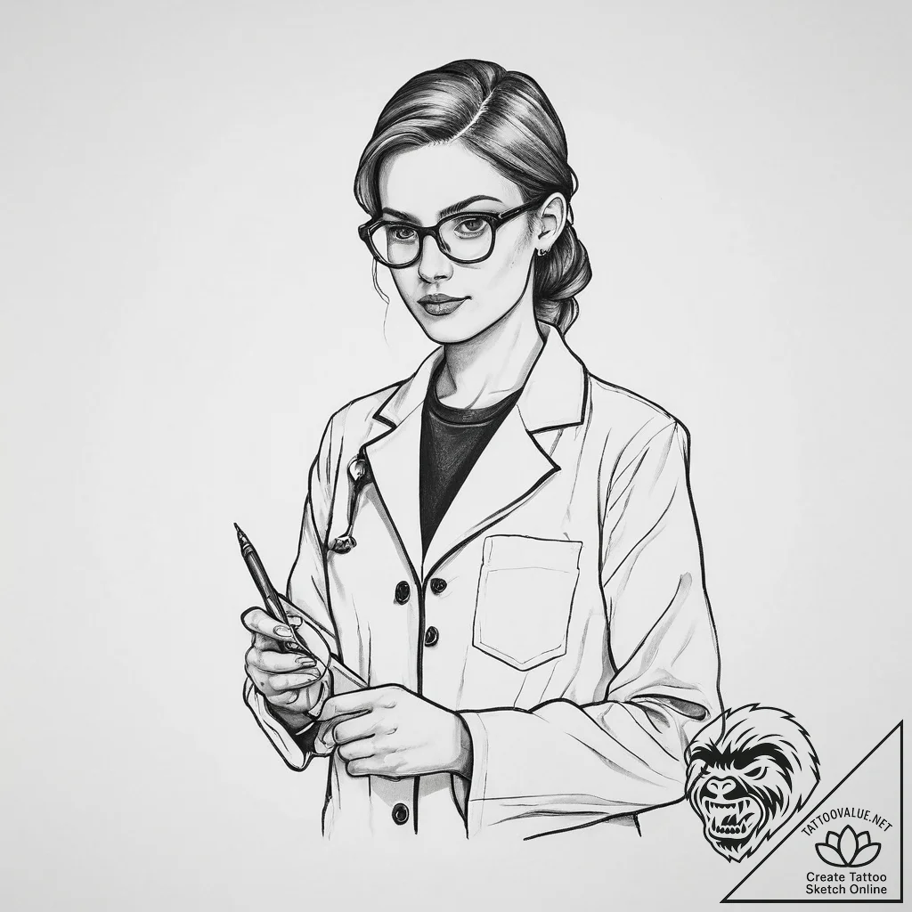 Tattoo sketch chemist a person with a lab coa... - tattoo sketch (№1757161814_0, 06.09.2025 12:30) — tattoovalue.net