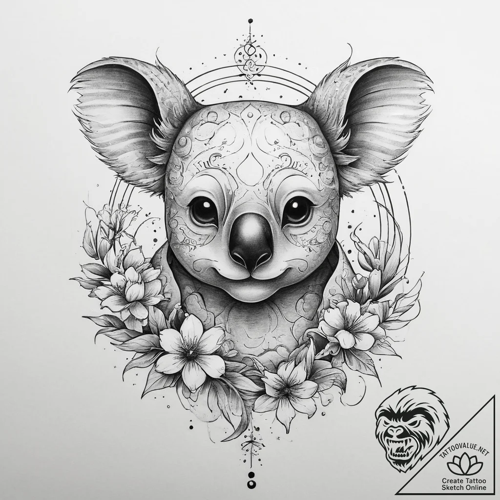 Tattoo sketch koala, tattoo line art, on a cl... - tattoo sketch (№1757162420_0, 06.09.2025 12:40) — tattoovalue.net