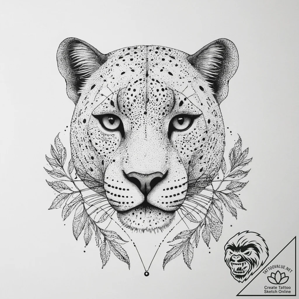 Tattoo sketch узор в виде пантеры с листьями,... - tattoo sketch (№1757163429_0, 06.09.2025 12:57) — tattoovalue.net