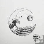 Tattoo sketch wave with a moon – tattoo sketch (№1757164222_0, 06.09.2025 13:10) — tattoovalue.net