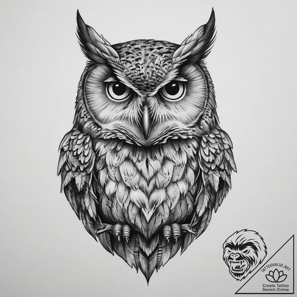Tattoo sketch neo-traditional сова, tattoo dr... - tattoo sketch (№1757166615_0, 06.09.2025 13:50) — tattoovalue.net