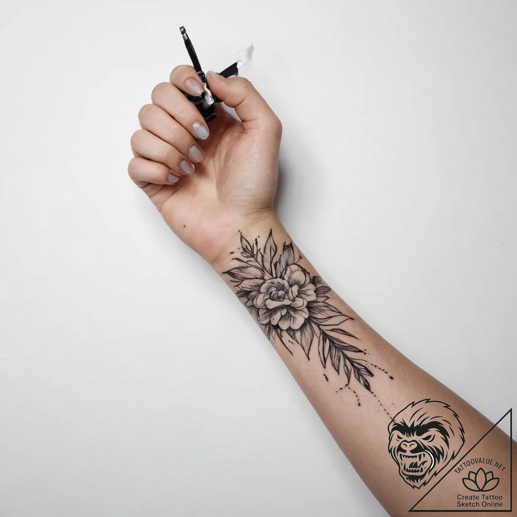 Tattoo sketch painting with an artist's hand - tattoo sketch (№1757167213_0, 06.09.2025 14:00) — tattoovalue.net