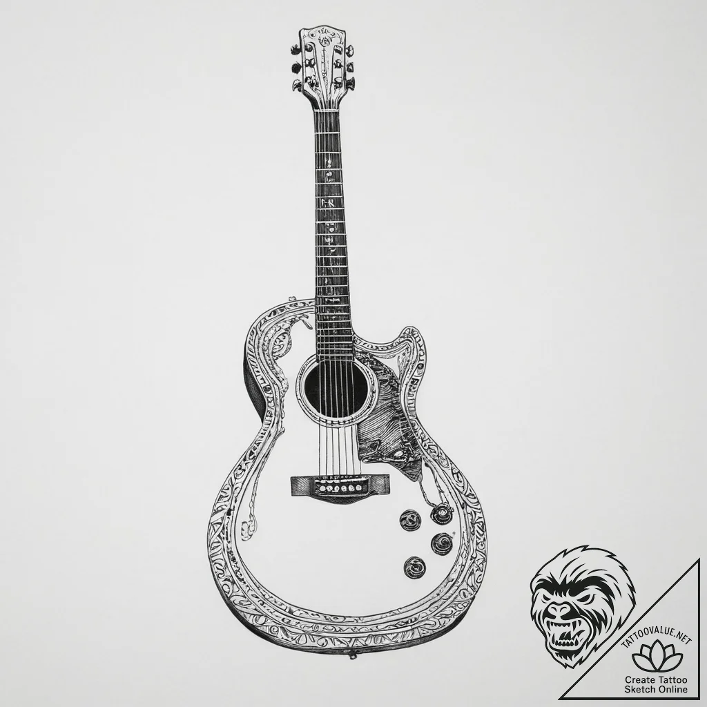 Tattoo sketch grunge guitar with a broken str... - tattoo sketch (№1757169391_0, 06.09.2025 14:36) — tattoovalue.net