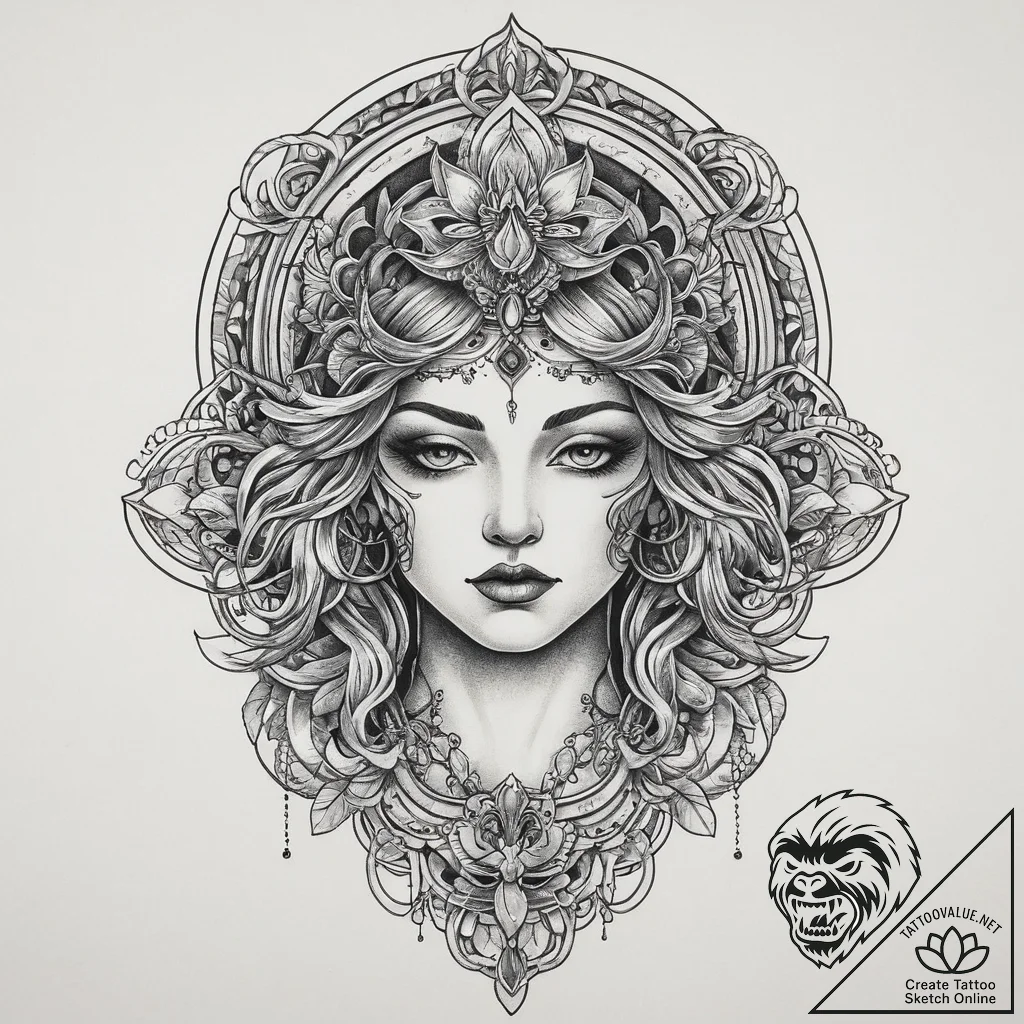 Tattoo sketch divine land, ink illustration f... - tattoo sketch (№1757170189_0, 06.09.2025 14:49) — tattoovalue.net