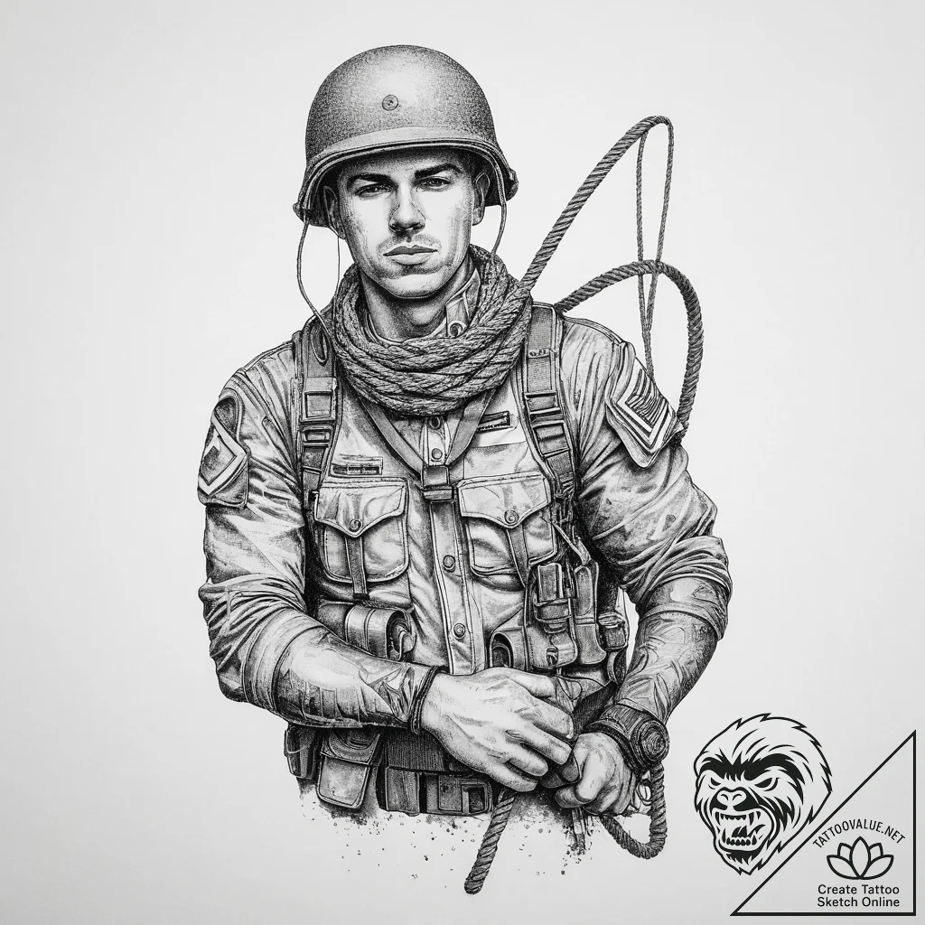Tattoo sketch soldier with a rope, artistic t... - tattoo sketch (№1757170984_0, 06.09.2025 15:03) — tattoovalue.net