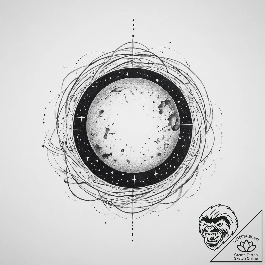 Tattoo sketch cosmic sphere - tattoo sketch (№1757172983_0, 06.09.2025 15:36) — tattoovalue.net