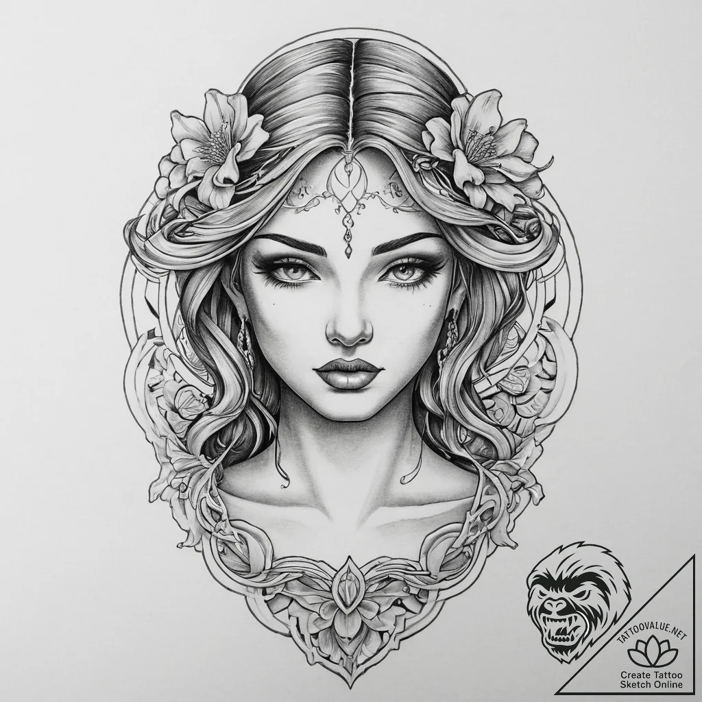 Tattoo sketch graceful woman, ink illustratio... - tattoo sketch (№1757173180_0, 06.09.2025 15:39) — tattoovalue.net