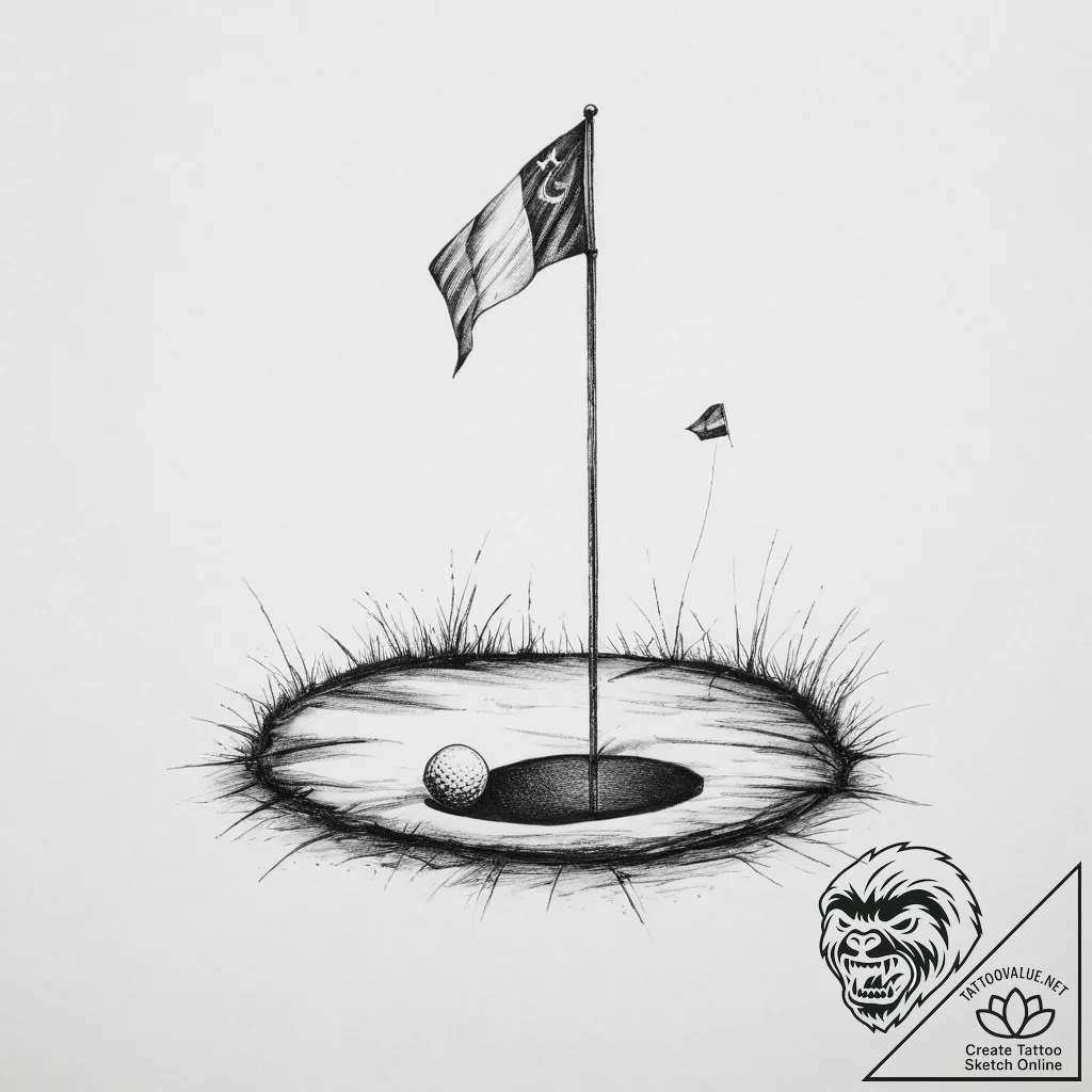 Tattoo sketch golf hole with a flag - tattoo sketch (№1757173574_0, 06.09.2025 15:46) — tattoovalue.net