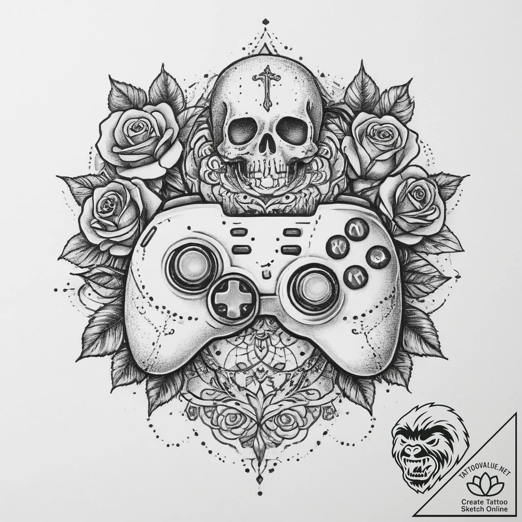 Tattoo sketch gaming controller with buttons,... - tattoo sketch (№1757173977_0, 06.09.2025 15:52) — tattoovalue.net